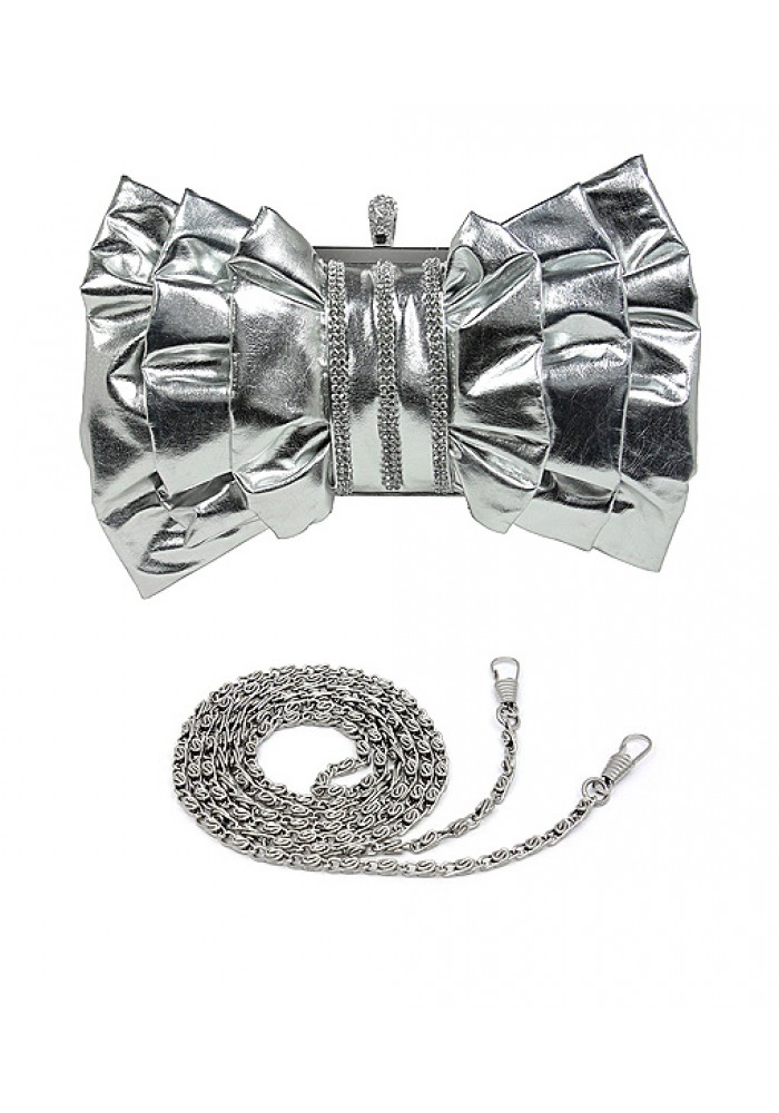 Evening Bag - Ruffled w/ Linear Beads – Silver – BG-444MSV